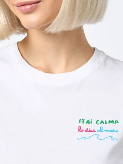Damen-T-Shirt Emilie aus Baumwolljersey mit Rundhalsausschnitt und Stai-Calma-Stickerei