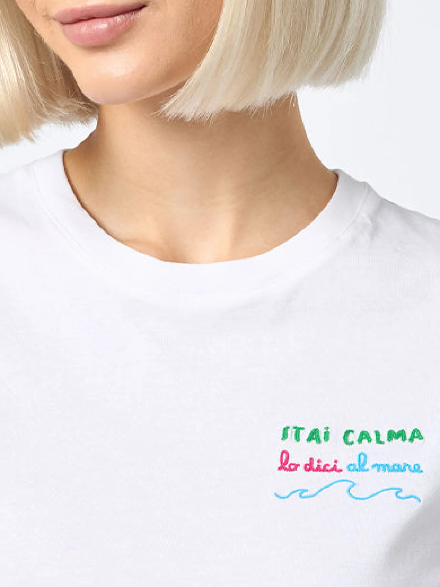 Damen-T-Shirt Emilie aus Baumwolljersey mit Rundhalsausschnitt und Stai-Calma-Stickerei
