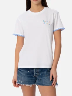 Damen-T-Shirt Emilie aus Baumwolljersey mit Rundhalsausschnitt und Portami al Mare-Stickerei