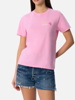 Damen-T-Shirt Emilie aus Baumwolljersey mit Rundhalsausschnitt und Bikini Obsession-Stickerei