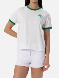 Damen-T-Shirt Emilie aus Baumwolljersey mit Rundhalsausschnitt und Frottee-Details