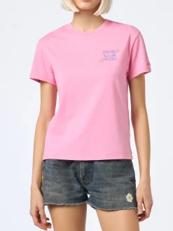 Damen-T-Shirt Emilie aus Baumwolljersey mit Rundhalsausschnitt und „Stressed but Well Dressed“-Stickerei