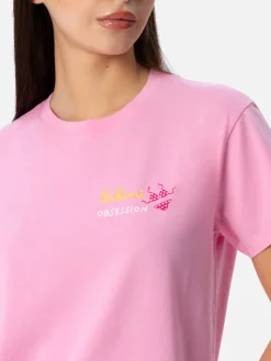 Damen-T-Shirt Emilie aus Baumwolljersey mit Rundhalsausschnitt und Bikini Obsession-Stickerei