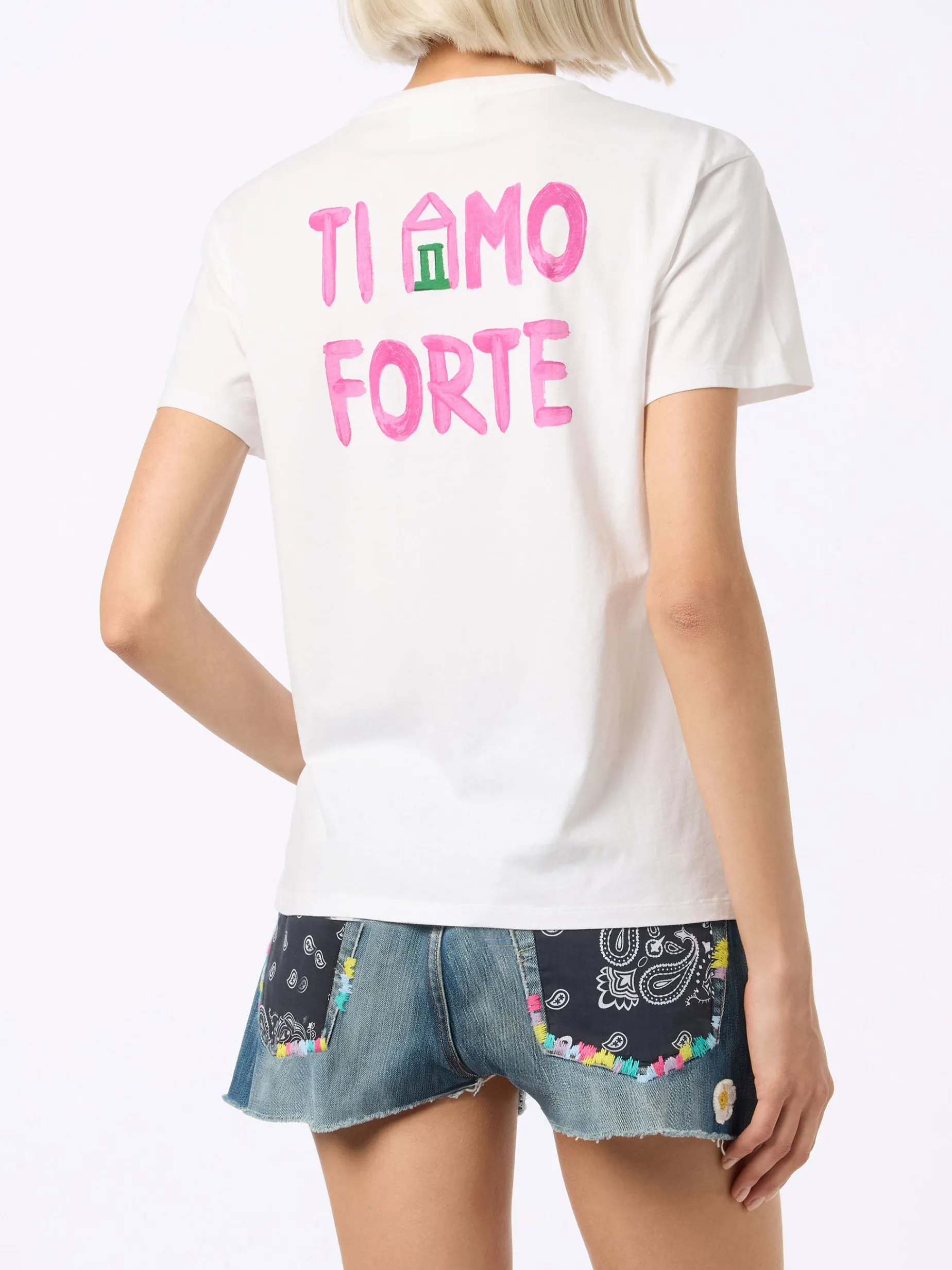 Damen-T-Shirt Emilie aus Baumwolljersey mit Rundhalsausschnitt und Amo Forte-Aufdruck | ALLE BOE SPECIAL EDITION