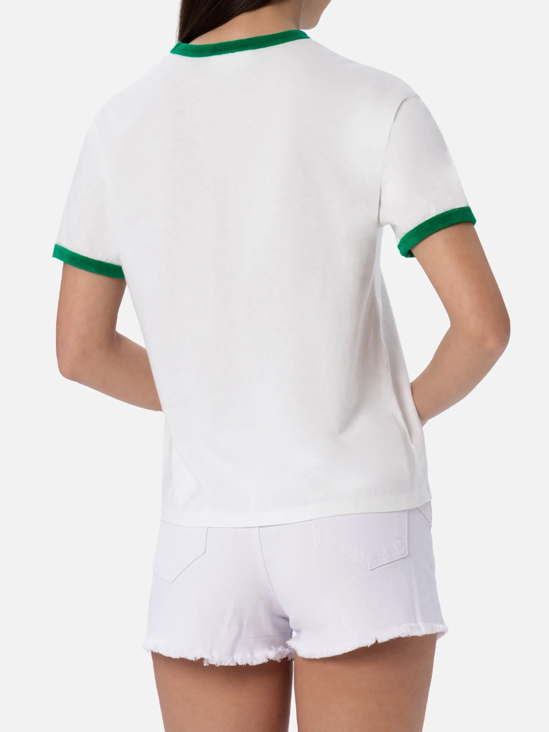 Damen-T-Shirt Emilie aus Baumwolljersey mit Rundhalsausschnitt und Frottee-Details