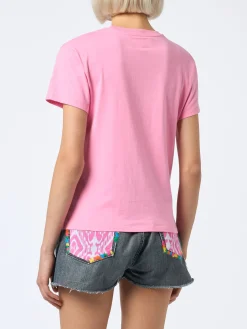 Damen-T-Shirt Emilie aus Baumwolljersey mit Rundhalsausschnitt und Saint Barth Beach Club-Aufdruck