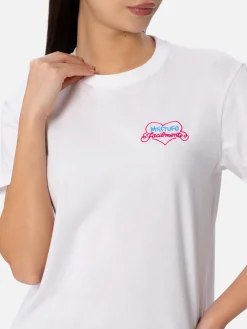 Damen-T-Shirt Emilie aus Baumwolljersey mit Rundhalsausschnitt und Stickerei „Misstufo Facilmente“ | INSULTI LUMINOSI SPECIAL EDITION