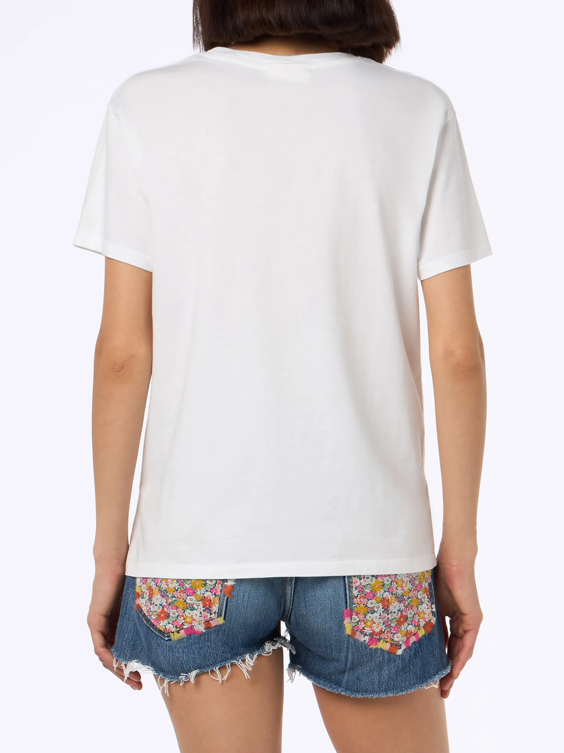 Damen-T-Shirt Emilie aus Baumwolljersey mit Rundhalsausschnitt und „Shopping is my Sport“-Stickerei