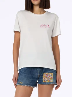 Damen-T-Shirt Emilie aus Baumwolljersey mit Rundhalsausschnitt und Baciami alle Boe-Aufdruck | ALLE BOE SPECIAL EDITION