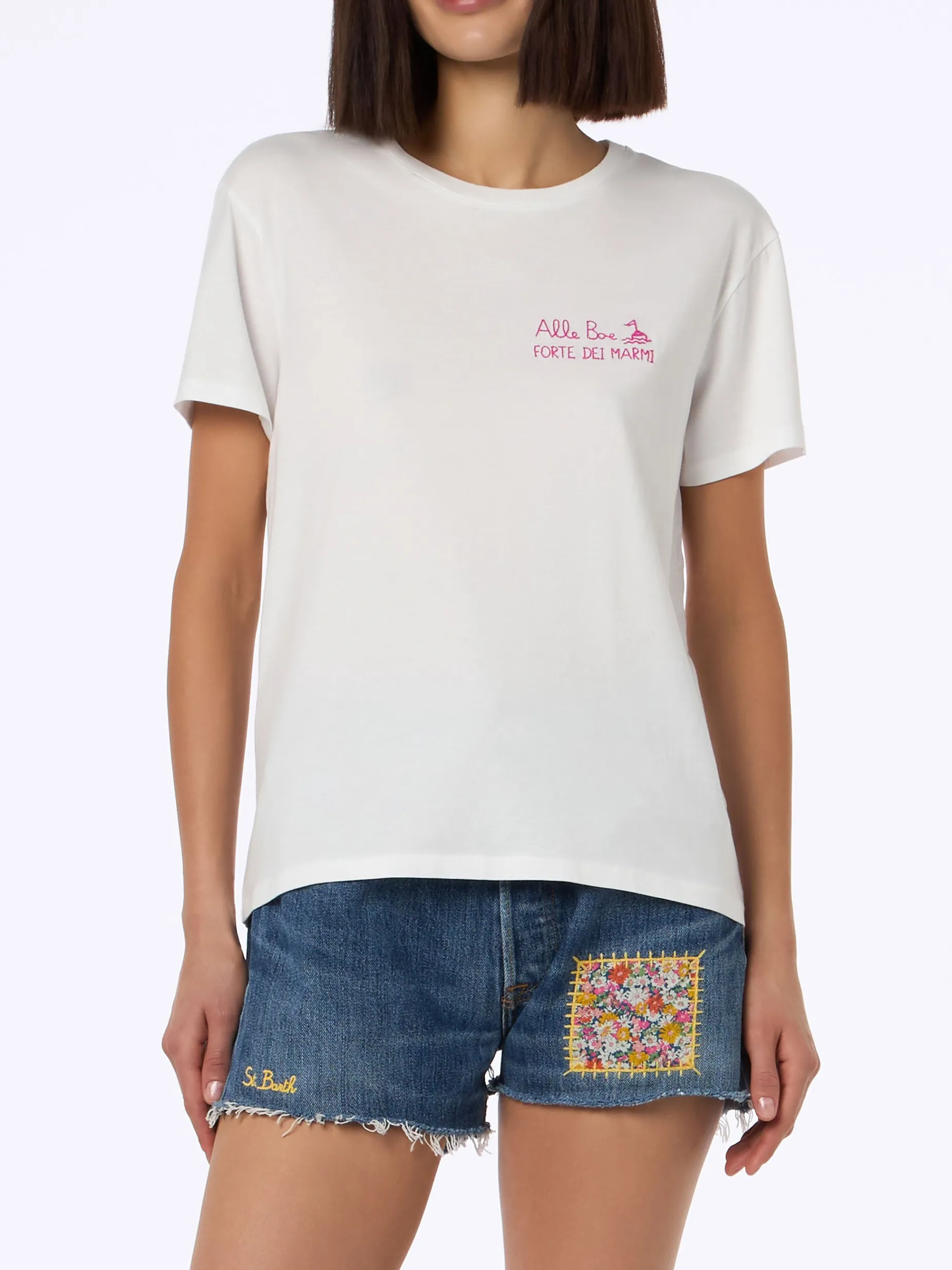 Damen-T-Shirt Emilie aus Baumwolljersey mit Rundhalsausschnitt und Baciami alle Boe-Aufdruck | ALLE BOE SPECIAL EDITION