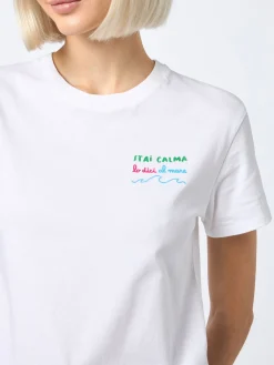 Damen-T-Shirt Emilie aus Baumwolljersey mit Rundhalsausschnitt und Stai-Calma-Stickerei