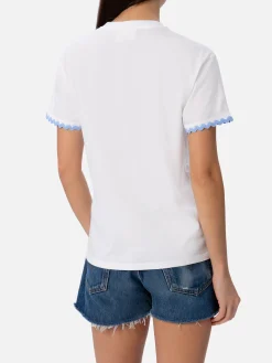 Damen-T-Shirt Emilie aus Baumwolljersey mit Rundhalsausschnitt und Portami al Mare-Stickerei