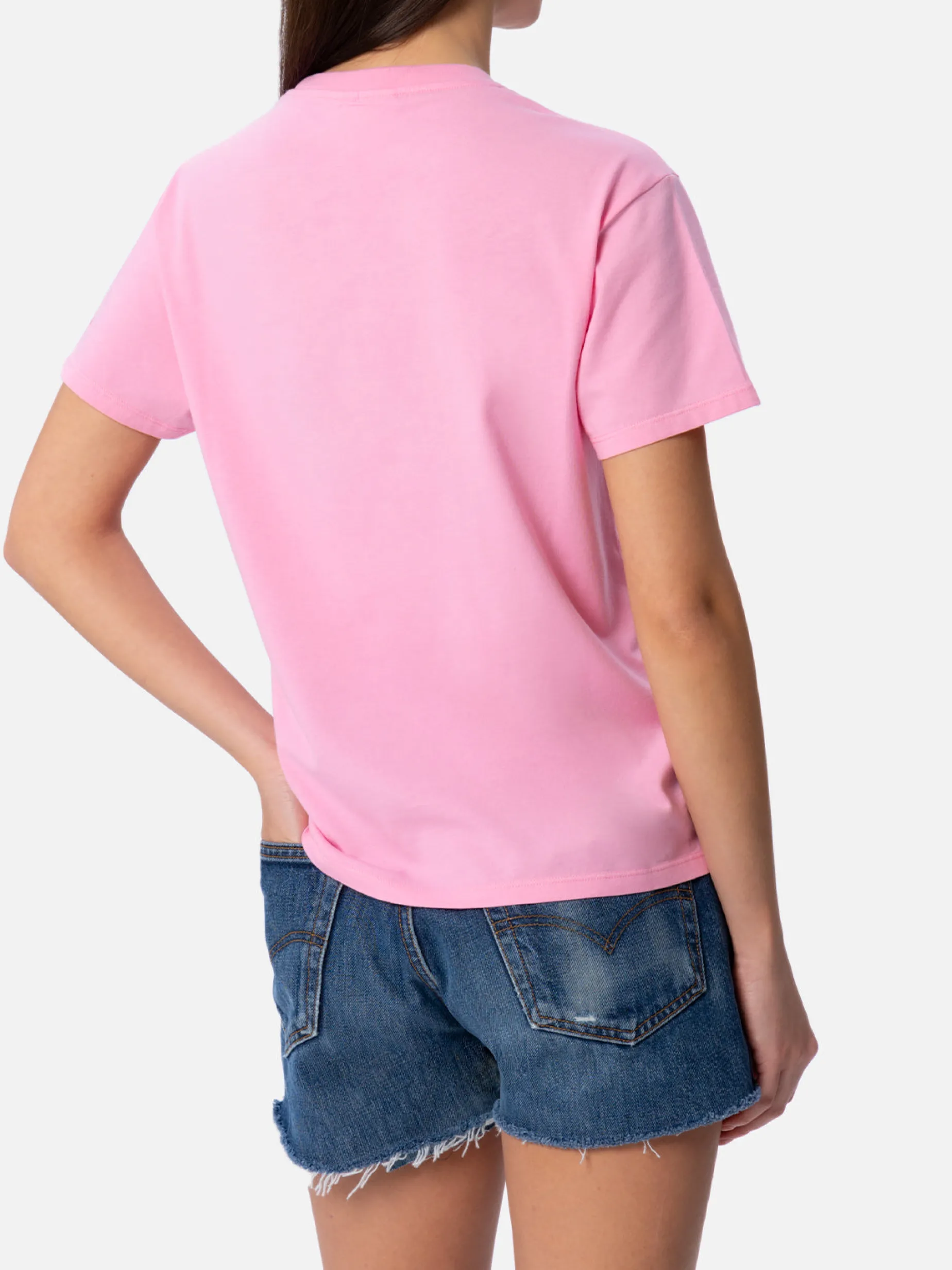 Damen-T-Shirt Emilie aus Baumwolljersey mit Rundhalsausschnitt und Bikini Obsession-Stickerei