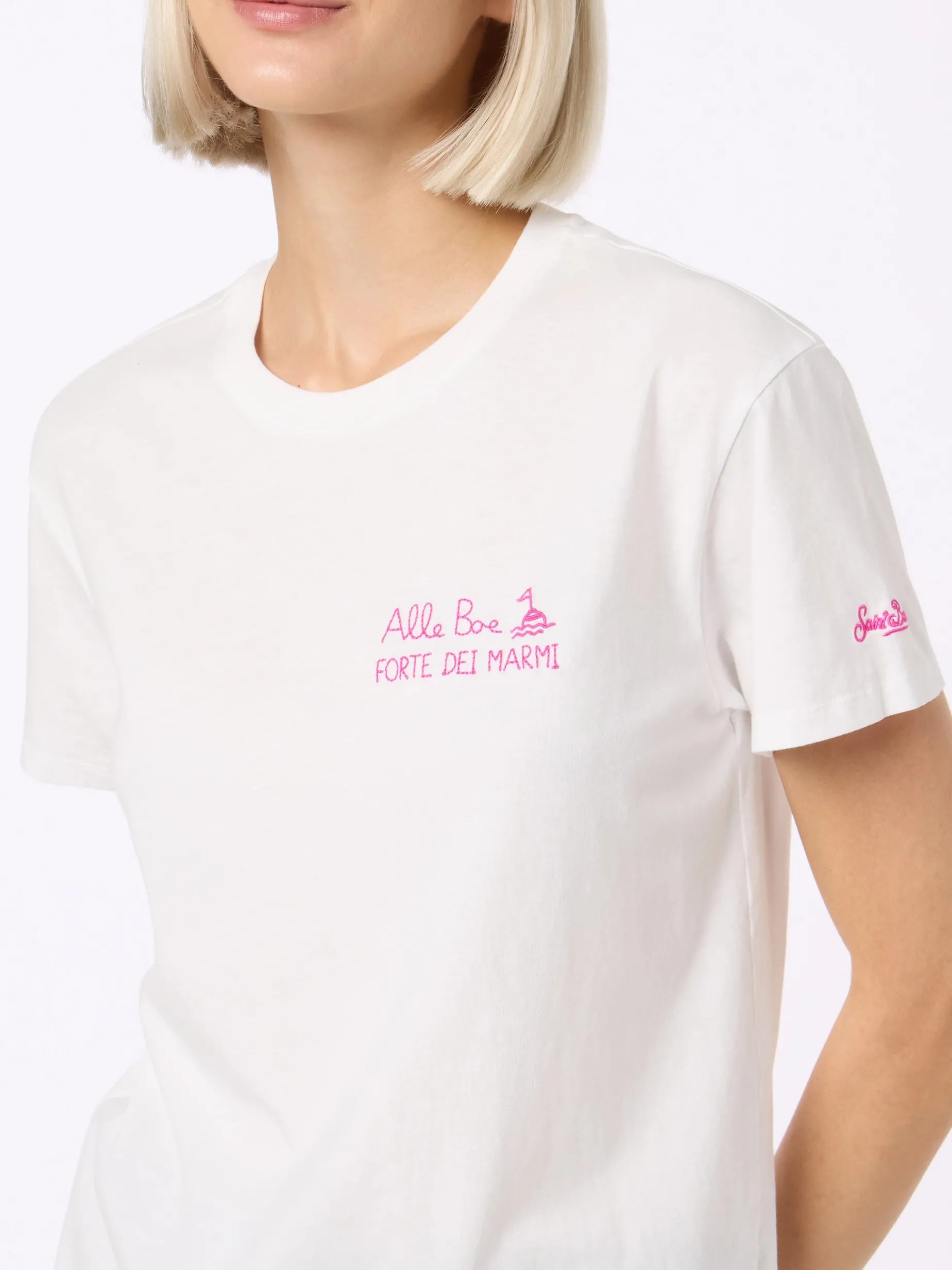 Damen-T-Shirt Emilie aus Baumwolljersey mit Rundhalsausschnitt und Amo Forte-Aufdruck | ALLE BOE SPECIAL EDITION