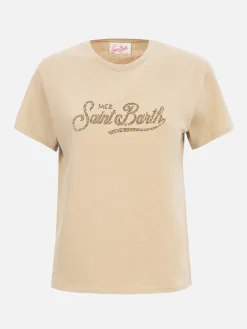 Damen-T-Shirt Emilie aus Baumwolljersey mit Rundhalsausschnitt und Saint-Barth-Strassstickerei