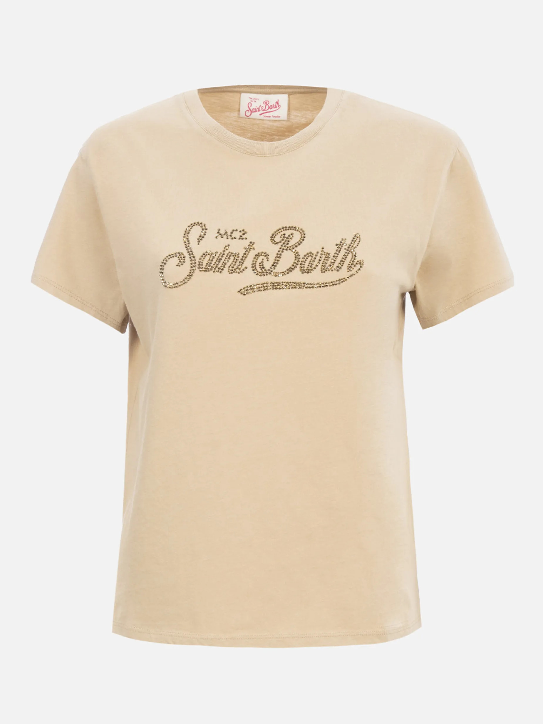 Damen-T-Shirt Emilie aus Baumwolljersey mit Rundhalsausschnitt und Saint-Barth-Strassstickerei
