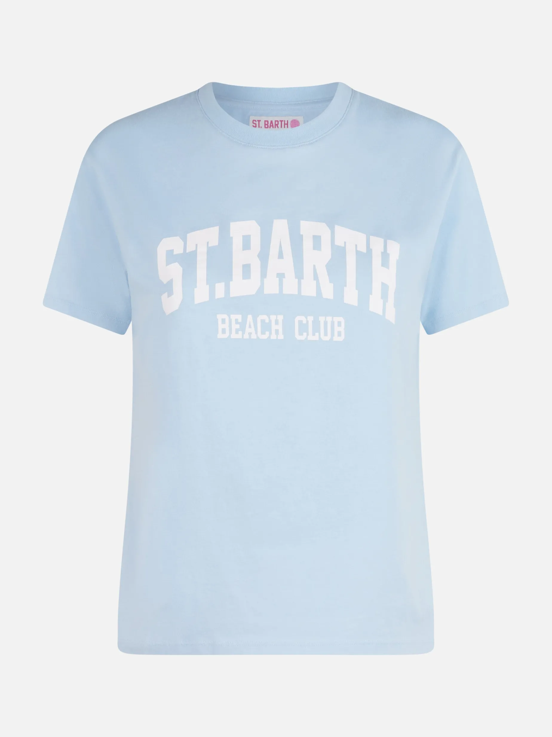 Damen-T-Shirt Emilie aus Baumwolljersey mit Rundhalsausschnitt und St. Barth Beach Club-Print