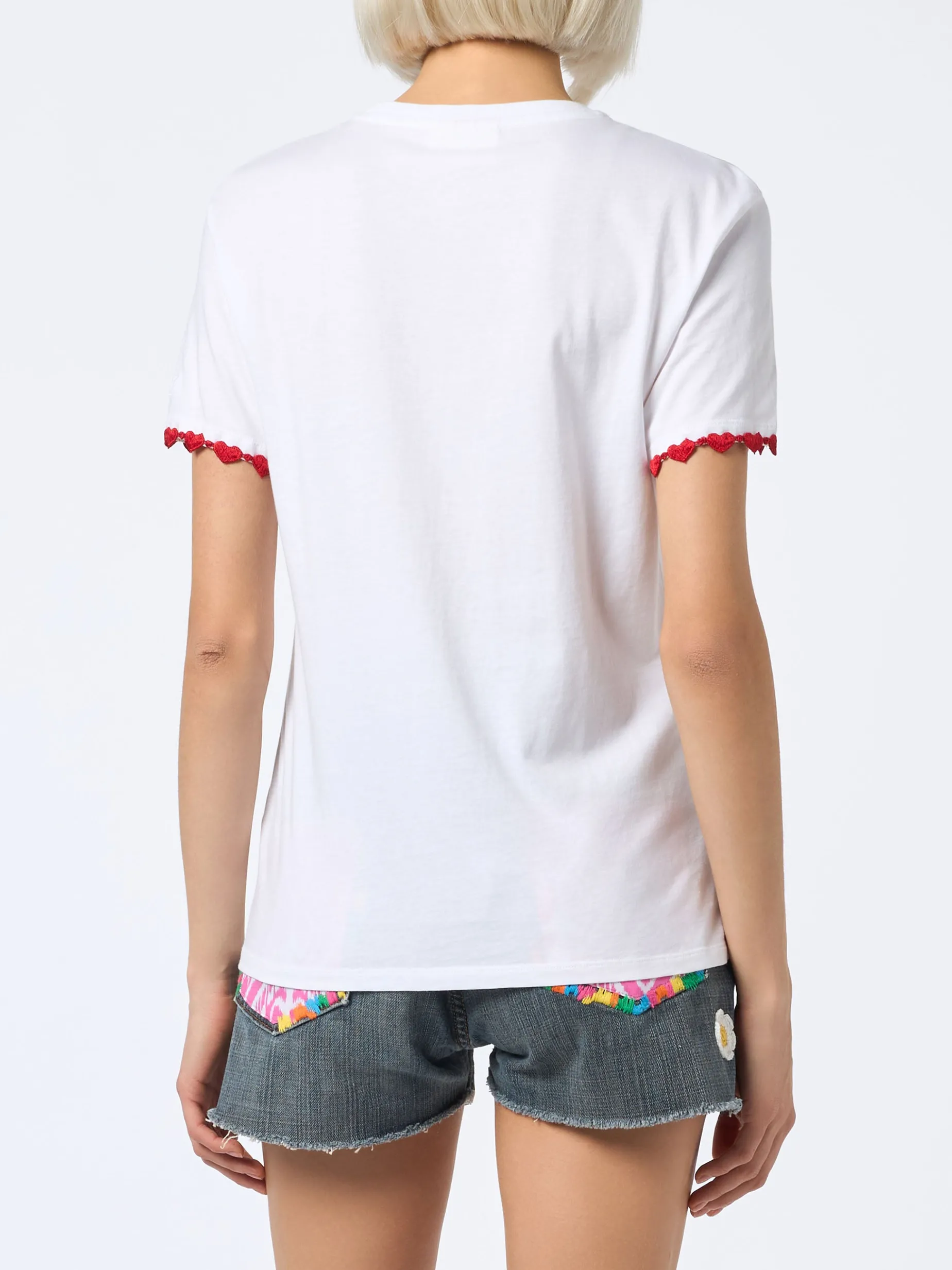 Damen-T-Shirt Emilie aus Baumwolljersey mit Rundhalsausschnitt und St. Barth Lover-Stickerei