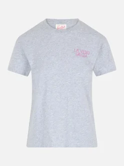 Damen-T-Shirt Emilie aus Baumwolljersey mit Rundhalsausschnitt und La Vedo Grigia-Stickerei