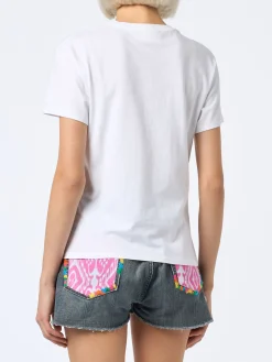Damen-T-Shirt Emilie aus Baumwolljersey mit Rundhalsausschnitt und „Girls just wanna have Sun“-Stickerei