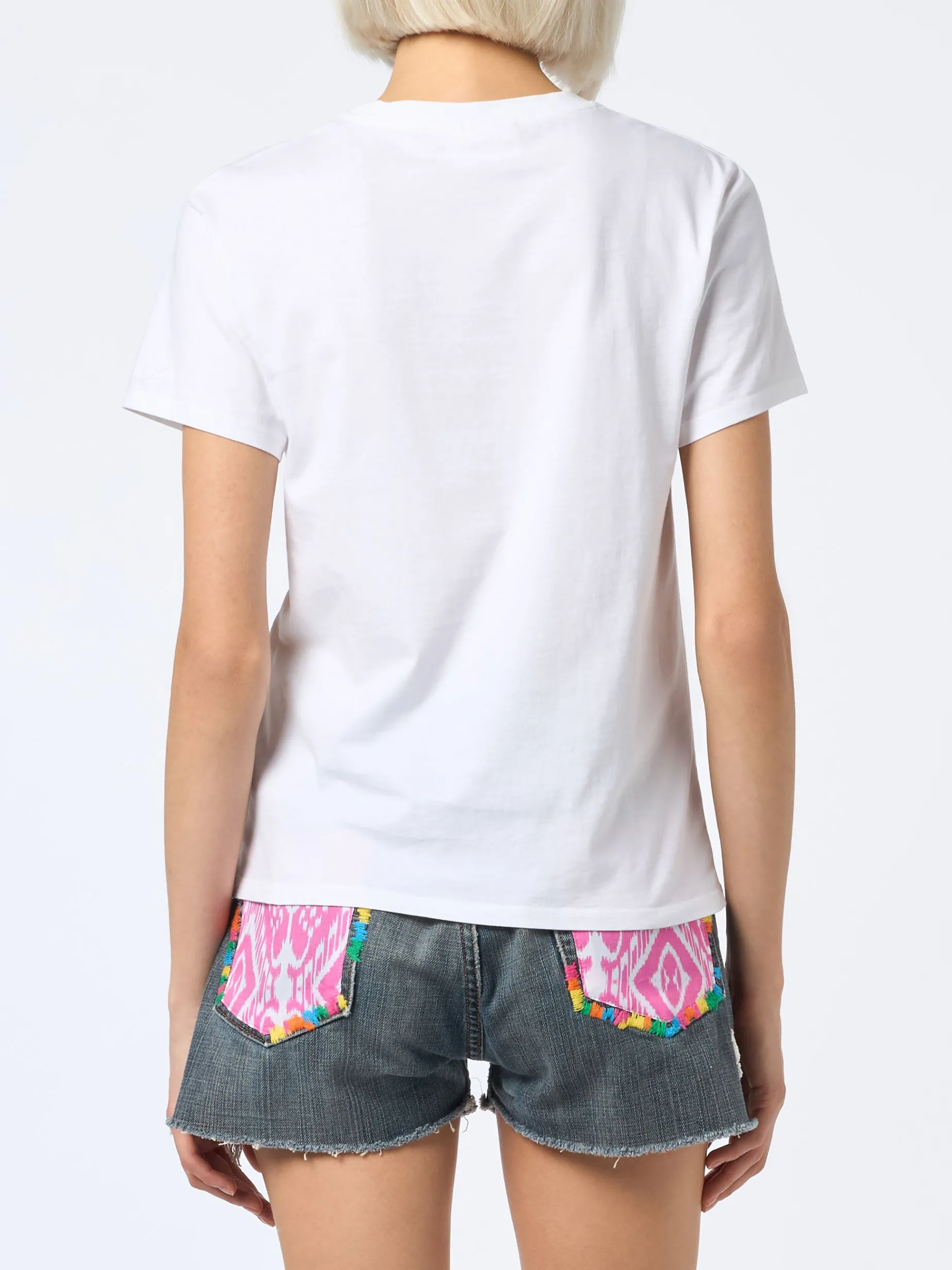 Damen-T-Shirt Emilie aus Baumwolljersey mit Rundhalsausschnitt und Stai-Calma-Stickerei