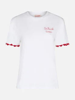 Damen-T-Shirt Emilie aus Baumwolljersey mit Rundhalsausschnitt und St. Barth Lover-Stickerei