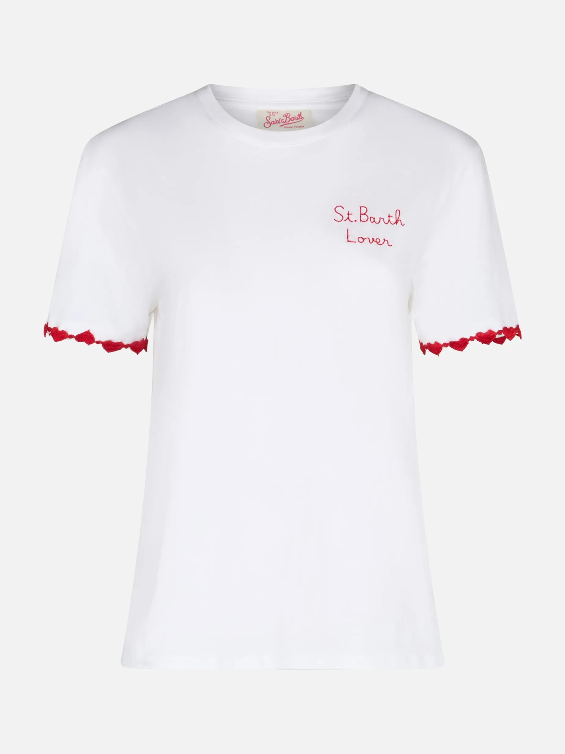 Damen-T-Shirt Emilie aus Baumwolljersey mit Rundhalsausschnitt und St. Barth Lover-Stickerei