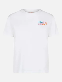 Damen-T-Shirt Emilie aus Baumwolljersey mit Rundhalsausschnitt und „Girls just wanna have Sun“-Stickerei