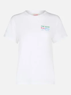 Damen-T-Shirt Emilie aus Baumwolljersey mit Rundhalsausschnitt und Stai-Calma-Stickerei