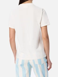 Damen-T-Shirt Emilie aus cremeweißem Baumwolljersey mit Rundhalsausschnitt