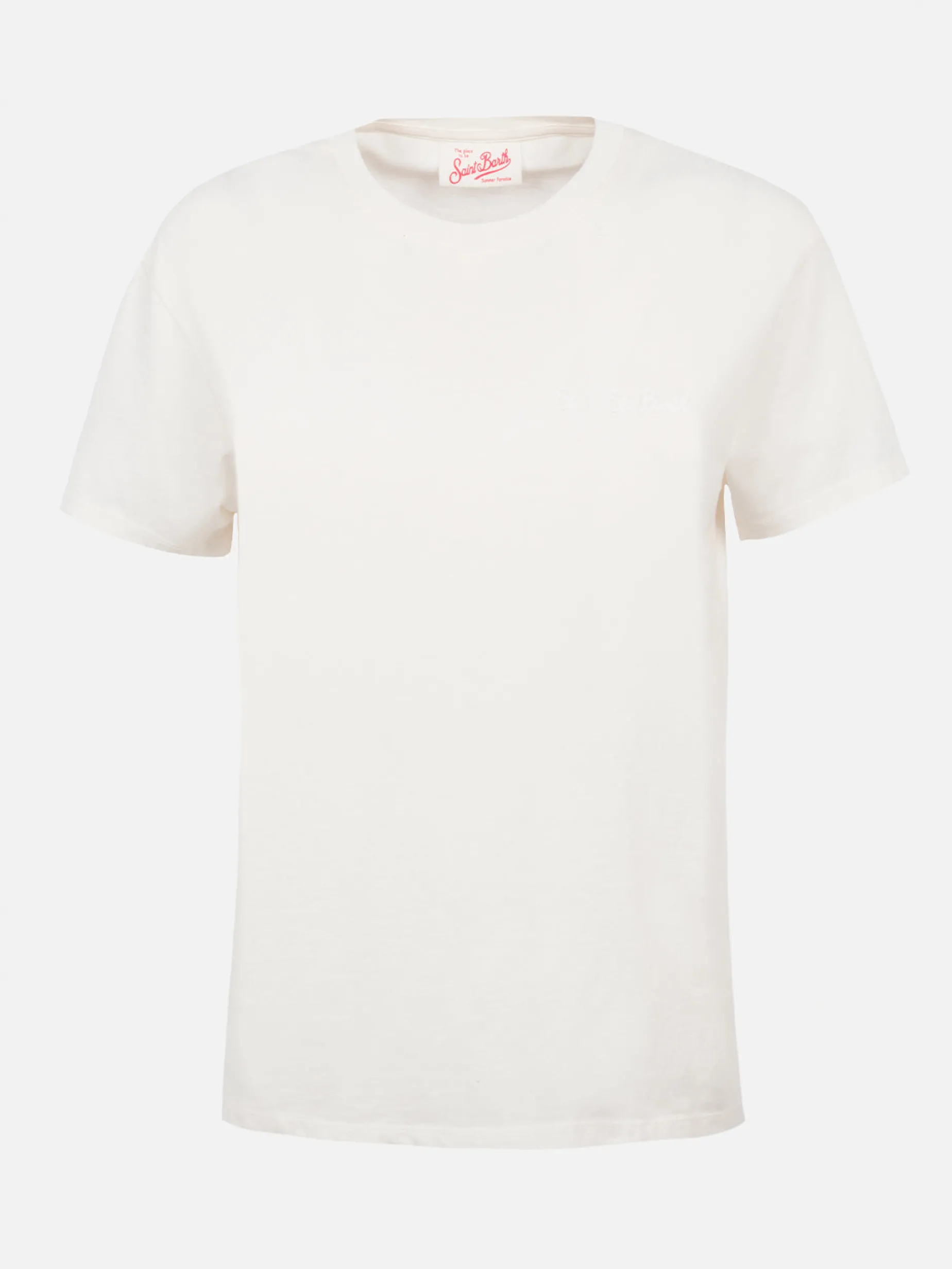 Damen-T-Shirt Emilie aus cremeweißem Baumwolljersey mit Rundhalsausschnitt