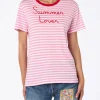 Damen-T-Shirt Emilie aus gestreiftem Baumwolljersey mit Rundhalsausschnitt und „Summer Lover“-Stickerei