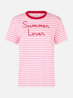 Damen-T-Shirt Emilie aus gestreiftem Baumwolljersey mit Rundhalsausschnitt und „Summer Lover“-Stickerei
