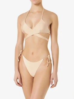 Damen-Wickel-Triangel-Bikini in glänzendem Beige