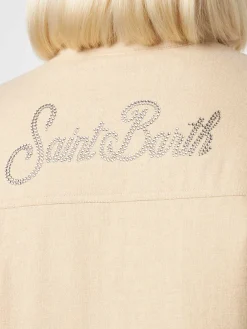 Damen-Wolljacke mit Saint-Barth-Strass-Print