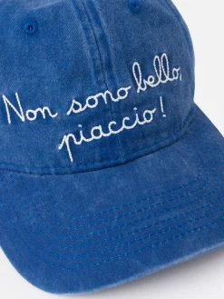 Denim-bestickte Baseballkappe „Davis“ mit „non sono bello, piaccio“-Stickerei | VACANZE DI NATALE SONDERAUSGABE