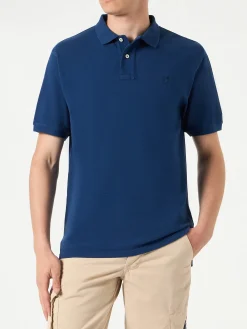 Denim-Piquet-Polo mit St. Barth-Logo mit Vintage-Effekt