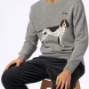 Donegal-Pullover für Herren mit Rundhalsausschnitt und Jacquard-Aufdruck mit Landhund