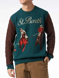 Donegal-Pullover für Herren mit Rundhalsausschnitt und Polo-Jacquard-Print