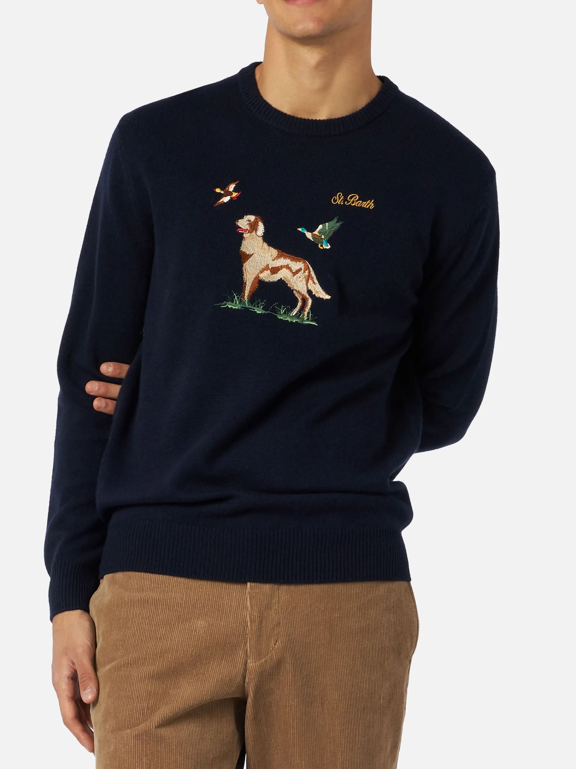 Donegal-Pullover für Herren mit Rundhalsausschnitt und Jacquard-Print mit englischem Zeiger