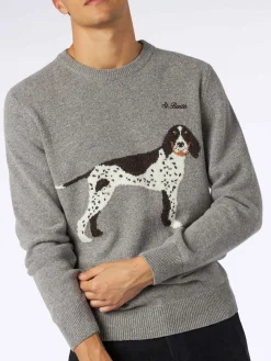Donegal-Pullover für Herren mit Rundhalsausschnitt und Jacquard-Aufdruck mit Landhund