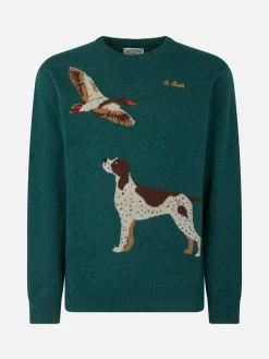 Donegal-Pullover für Herren mit Rundhalsausschnitt und Jacquard-Aufdruck mit Landhund