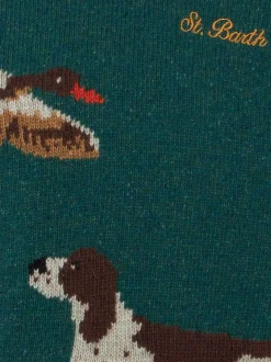 Donegal-Pullover für Jungen mit Rundhalsausschnitt und Jacquard-Aufdruck mit Landhunden