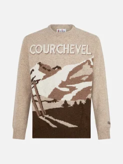 Donegal-Pullover mit Rundhalsausschnitt für Herren, Courchevel-Postkarten-Jacquard-Druck