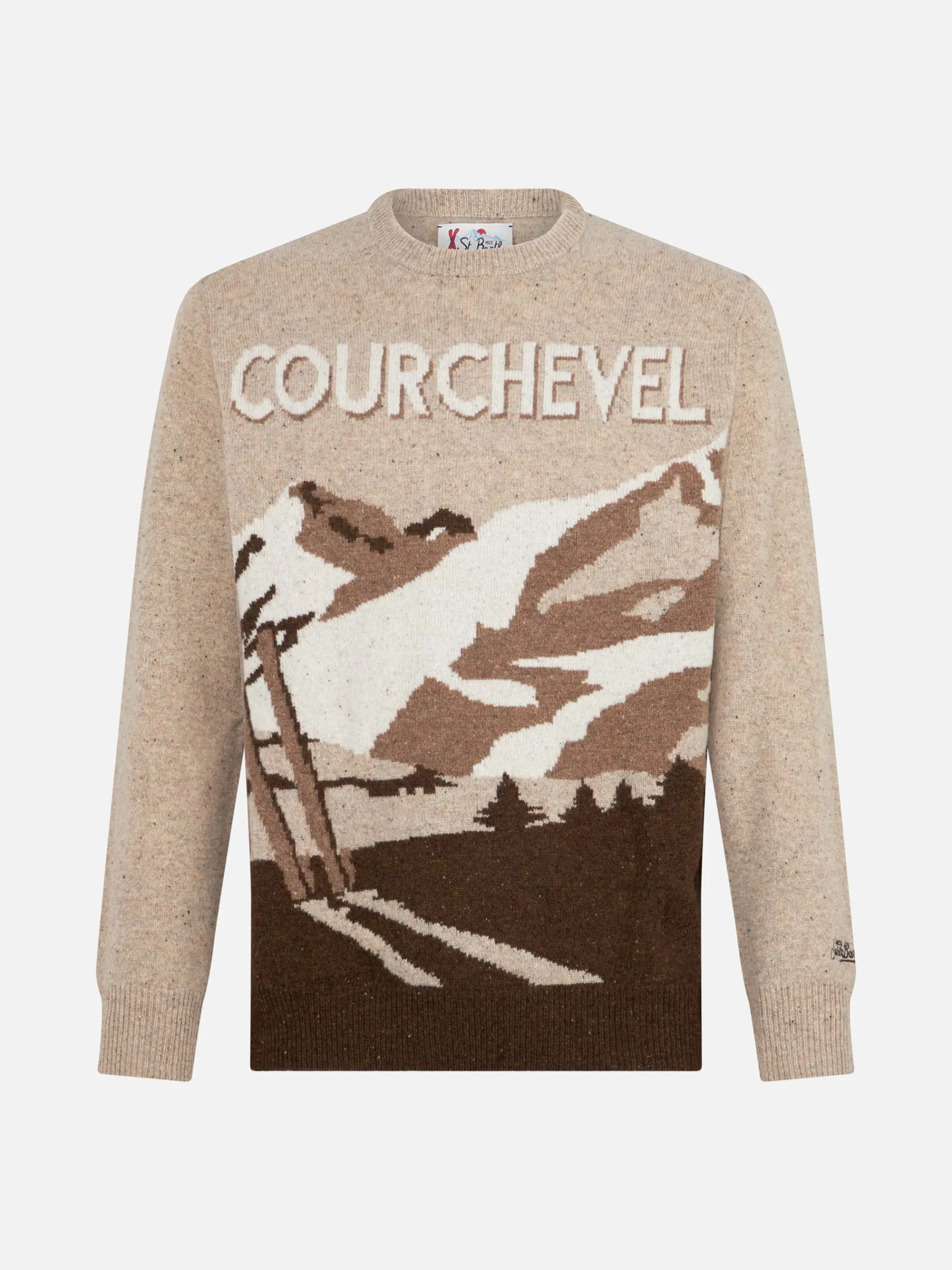 Donegal-Pullover mit Rundhalsausschnitt für Herren, Courchevel-Postkarten-Jacquard-Druck