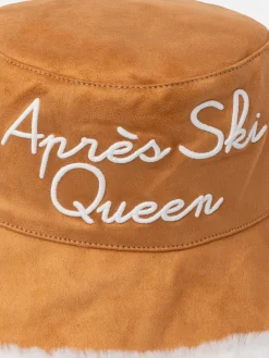 Doubleface-Bucket-Hat mit Après-Ski-Queen-Stickerei und pelzigen Details
