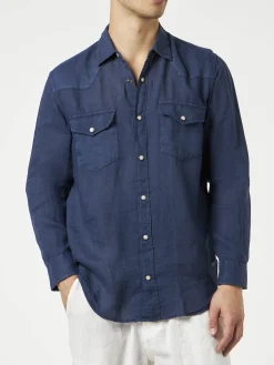 Dunkles Denim-Leinenhemd