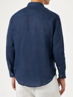 Dunkles Denim-Leinenhemd