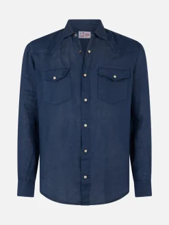 Dunkles Denim-Leinenhemd