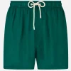Einfarbige mittellange Badeshorts aus Leinen in Grün
